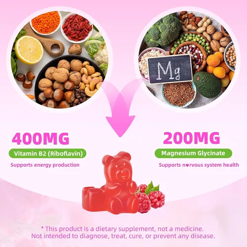 Miniatura 3 de Gomitas de vitamina B2 Riboflavina de 400 mg con magnesio para niños y adultos, alivio de la migraña, alivio del dolor de cabeza y apoyo del sistema