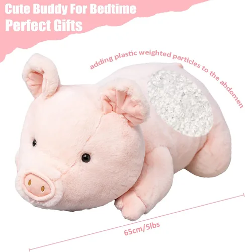 Miniatura 2 de Litence Animales de peluche con peso, 3.3 libras de cerdo con peso, animales de peluche de cerdo rosa, juguete de almohada para abrazar para niños