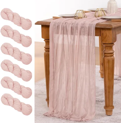 Miniatura 9 de MLMW Paquete de 6 Caminos de Mesa de Estopilla Azul Polvoriento para Revelación de Género Boho Gasa Rústica de Tela de Queso Camino de Mesa 160 Azul