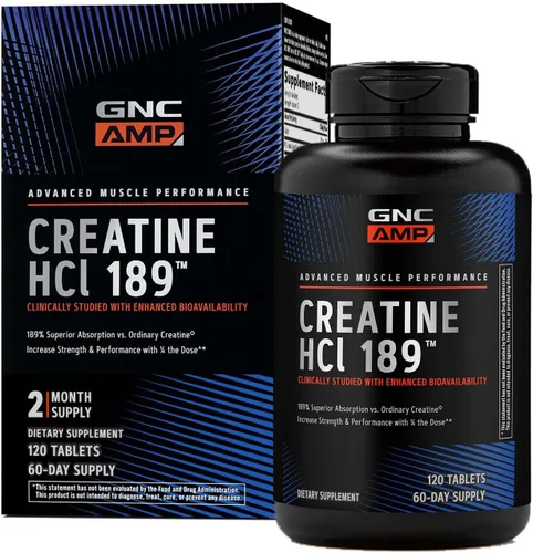 GNC AMP Creatina HCl 189 Píldoras, clínicamente probada para aumentar la fuerza y la masa muscular, rendimiento atlético, producción de energía,