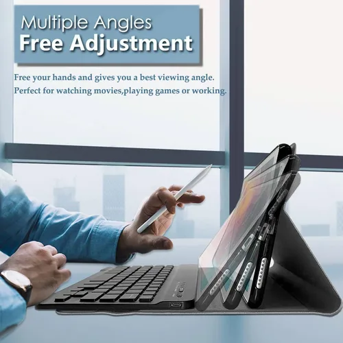 Miniatura 4 de Funda para teclado Galaxy Tab A 8.0 2019 [retroiluminada, SM-T290, SM-T295], teclado inalámbrico desmontable de 7 colores con funda de soporte de PU