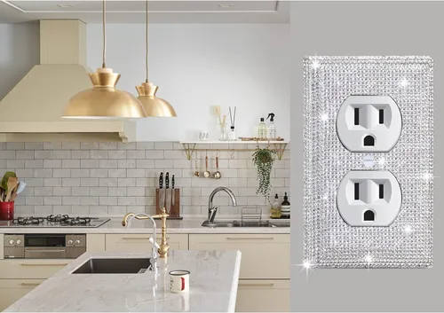 Miniatura 3 de 4 Piezas Cubiertas de Tomacorriente con Diamantes de Imitación Plateados Brillantes Placa de Pared 1 Gang Toggle Cubierta de Interruptor de Luz