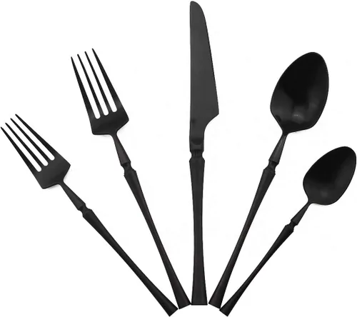 Juego de cubiertos único y hermoso, juego de cubiertos iridiscentes de 5 piezas | Juego de cubiertos reutilizables de acero inoxidable 18/10 | Negro
