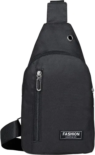 Pequeña bolsa cruzada para el pecho, bolso con correa, mochila de senderismo para hombres y mujeres con agujero para auriculares