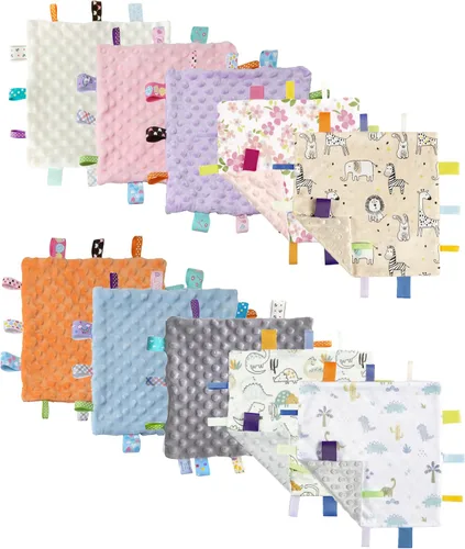CREVENT Mantas con etiquetas de seguridad para bebés, suaves mantitas pequeñas Loveys para niños, manta sensorial de confort para bebé, excelentes
