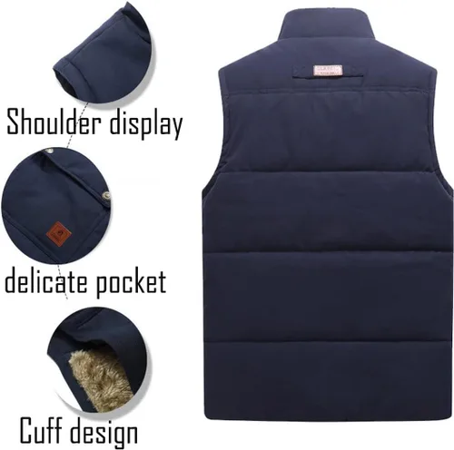 Miniatura 3 de Chaleco acolchado de invierno cálido para hombre, con forro polar grueso, sin mangas, chaqueta sin mangas
