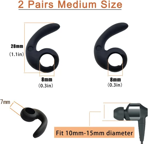Miniatura 3 de Aletas universales para los oídos, puntas de repuesto para auriculares, puntas de silicona, 3 pares cada uno, 2 clips de cable