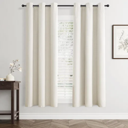 Miniatura 23 de Cream Linen Blackout Curtains 90 Length 2 Panels Set for Living Room Bedroom, 100% Black Out Thermal Insulated Linen Drapes, Room Darkening Grommet