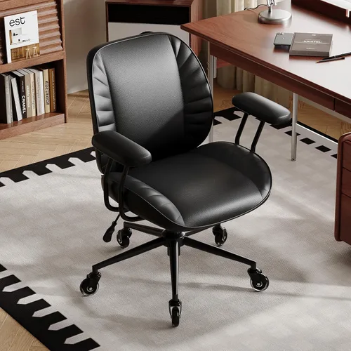 BFZ Silla de escritorio de oficina en casa, silla de oficina ajustable y cómoda con ruedas, silla de oficina de cuero con reposabrazos extraíbles,