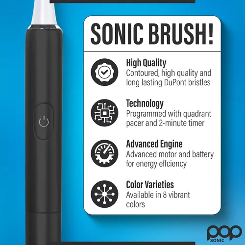 Miniatura 3 de Pop Sonic Cepillo de dientes eléctrico – Cepillo de dientes eléctrico para adultos – Artículos esenciales de baño y artículos esenciales de viaje