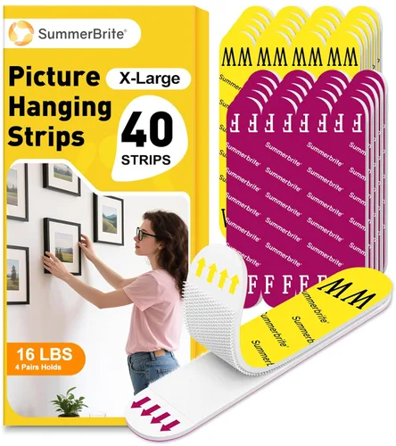 Miniatura 9 de Tiras Grandes para Colgar Cuadros de Servicio Pesado, Colgadores de Cuadros Sin Daños para Paredes sin Clavos/Herramientas, Gancho de Pared Adhesivo