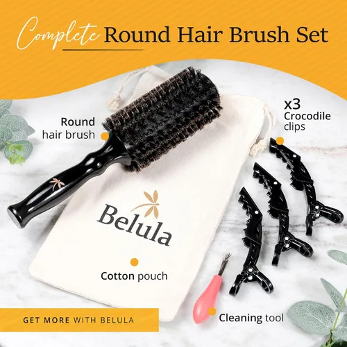 Miniatura 4 de Belula Cepillo redondo de cerdas de jabalí 100% suaves para secado por soplado. Cepillo redondo para el pelo con barril de madera grande de 2.4