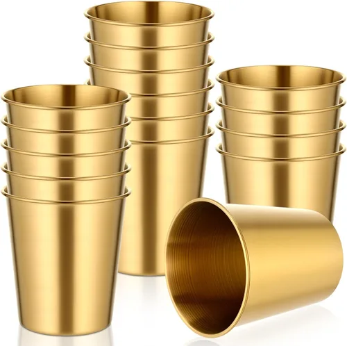Baderke Paquete de 16 vasos de acero inoxidable y vaso de pinta para adultos, vasos de metal apilables, vasos de metal inastillables para viajes,