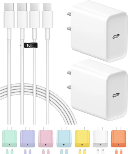 Miniatura 17 de Cargador de carga rápida USB C para iPhone 17, 16, 15, paquete de 2 cargadores tipo C, cable de 6 pies para iPhone 17/17 Plus/17 Pro/17 Pro