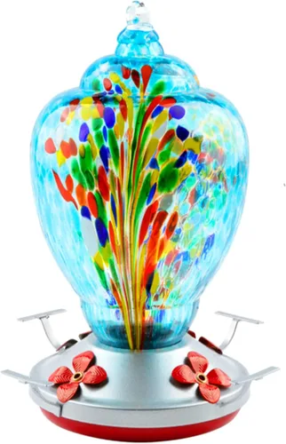 Miniatura 12 de WOSIBO Comedero para colibríes para exteriores, patio, grande, 32 onzas, comedero para colibríes de vidrio soplado a mano colorido con foso