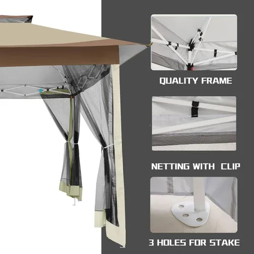 Miniatura 4 de COBIZI - Tienda desplegable de 3,66 x 3,66 metros en oferta - Cenador portátil de metal para exteriores con mosquitero, impermeable - Cenador Caqui