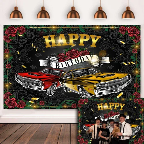 Miniatura 3 de Telón de fondo retro para automóvil de 9 x 6 pies para fiesta de cumpleaños, fiesta temática de los años 50, suministros de decoración de fiesta