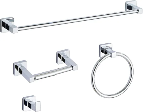 Miniatura 10 de Juego de 4 piezas de accesorios de baño de color dorado cepillado claro, juego de toallero de acero inoxidable montado en la pared, incluye toallero