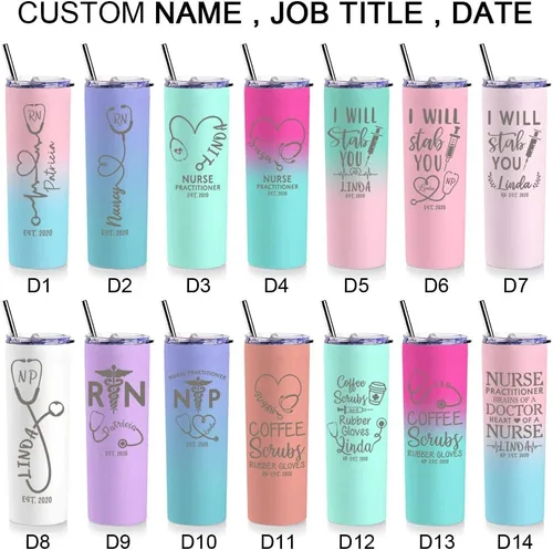 Miniatura 7 de Regalos de enfermera para mujeres, vaso de vino personalizado de 20 onzas con nombre, título de trabajo y fecha, regalos de enfermera, enfermeras