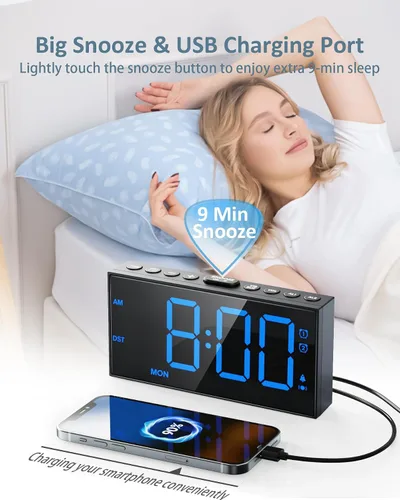 Miniatura 5 de Reloj despertador fuerte para adultos que duermen profundamente, con vibración para la cama y 2 alarmas para todos los días/días laborables/fin