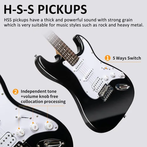 Miniatura 4 de AODSK - Guitarra eléctrica con amplificador, kit para principiantes de 39 pulgadas de cuerpo sólido de tamaño completo, todos los accesorios