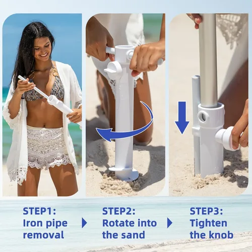 Miniatura 5 de AMMSUN Sombrilla de playa resistente de 7 pies con anclaje de arena y refugio solar inclinable, protección UPF50+, sombrilla y sombrillas para Spray