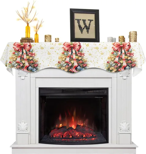 Miniatura 9 de Bufanda de Navidad para chimenea, diseño de árbol de Navidad, mantel de Navidad, mantel superior, bufandas con copos de nieve, cubierta de mantel