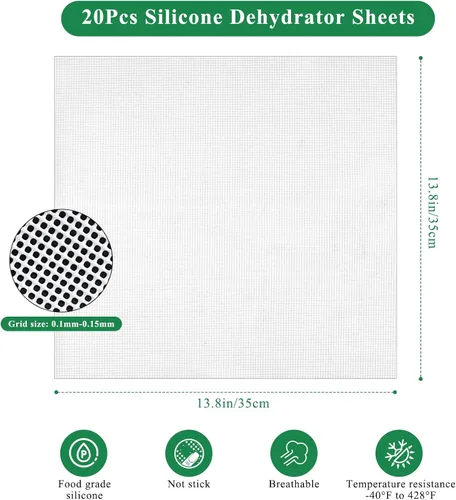 Miniatura 2 de Paquete de 20 hojas cuadradas de deshidratador de silicona (13.8 x 13.8 pulgadas), forros antiadherentes y alfombrillas deshidratadoras
