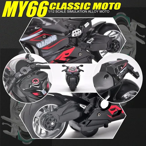 Miniatura 7 de Motocicleta de juguete, juguete de motocicleta con sonidos y luces, juguete de modelo de motocicleta a escala 1:12 para niños, vehículo de tracción