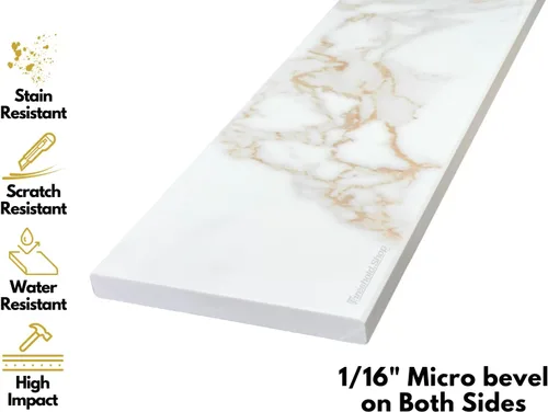 Miniatura 3 de Borde de ducha de 48 pulgadas Umbral de mármol de ingeniería de oro Calacatta para sistemas de bandeja de ducha Schluter Kerdi y azulejos Redi