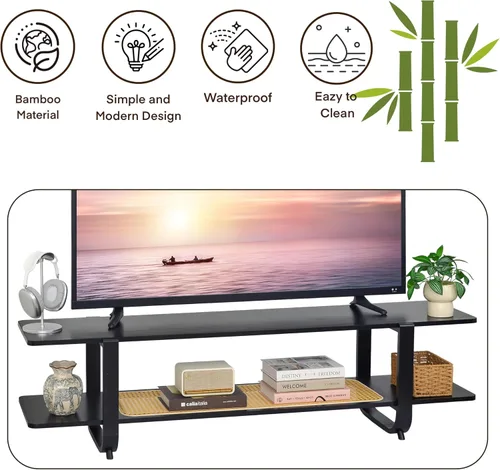 Miniatura 7 de Soporte de TV de bambú para televisores de hasta 65 pulgadas, centro de entretenimiento con almacenamiento, mesa consola multimedia con estante