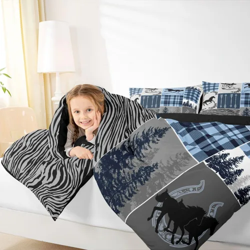 Miniatura 53 de Juego de edredón de oso y ciervo, tamaño individual, ropa de cama de animales salvajes de caza, colcha rústica de cabaña, casa de campo, cuadros