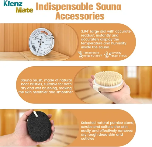 Miniatura 5 de Juego de 6 accesorios para sauna, juego de cubo y cucharón de madera para sauna, termómetro higrómetro, temporizador de reloj de arena para sauna
