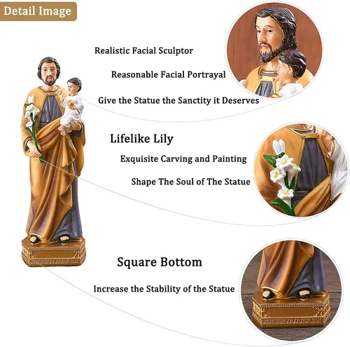 Miniatura 3 de QIANLING Estatua religiosa de resina de San José con niño, figuras católicas de San José de 8 pulgadas, regalos religiosos pintados a mano