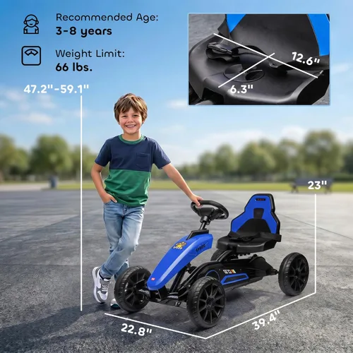 Miniatura 7 de Aosom Go Kart con pedal para niños, juguetes para montar al aire libre con eje oscilante, asiento ajustable, freno de mano, 4 ruedas que absorben