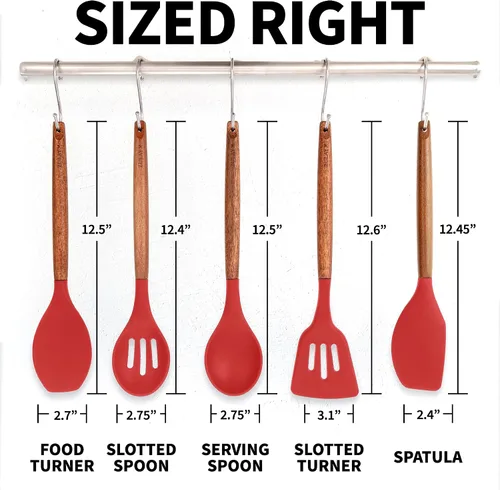 Miniatura 8 de Zulay Kitchen Juego de Utensilios de Cocina de Silicona Antiadherente con Auténticas Asas de Madera de Acacia - Juego de Utensilios de Silicona de 5