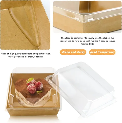 Miniatura 3 de Paquete de 50 cajas de charcutería con tapas transparentes, caja de papel desechable cuadrada marrón de 5 pulgadas, recipientes de alimentos