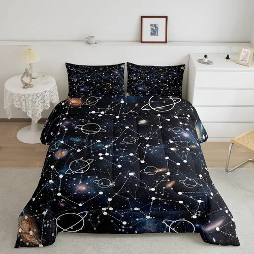 Miniatura 41 de Juego de edredón de cielo estrellado, tamaño King, juego de ropa de cama con estrellas y galaxias para niños y niñas, edredón de plumón del espacio