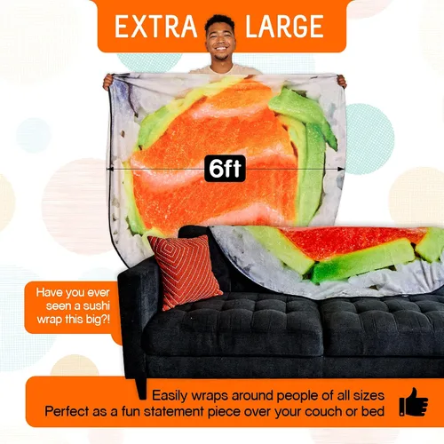 Miniatura 3 de Paquete de manta de sushi y 2 almohadas: 1 manta gigante de comida de 6 pies, 2 almohadas divertidas para sofá y cama, regalos de sushi para amantes