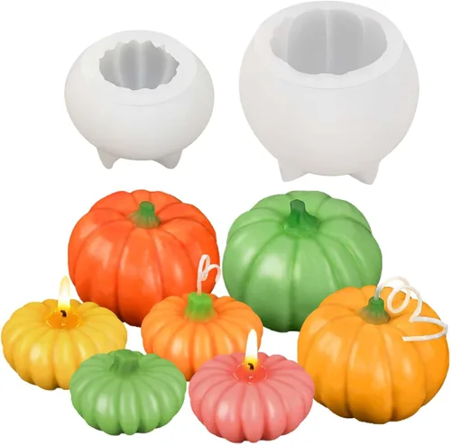 2 moldes de velas de calabaza para hacer velas, juego de moldes de silicona grandes y pequeños de Halloween para velas, cera de jabón, yeso, resina
