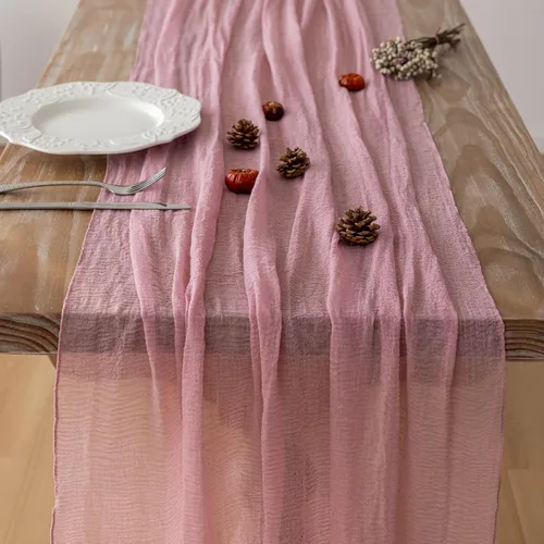 Miniatura 2 de Keketoarrange - Camino de mesa de gasa traslúcida color rosa polvo de 120 pulgadas, 10 pies, rústico y bohemio, camino de mesa de tela de queso