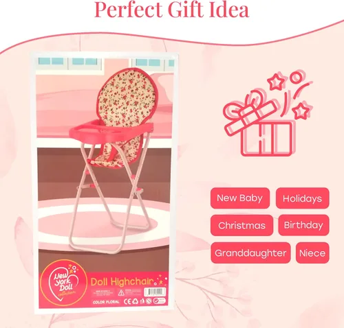 Miniatura 5 de Silla alta plegable para muñeca de bebé, accesorios para muñecas, muñecas y accesorios para silla alta para muñecas de 18 pulgadas, juego