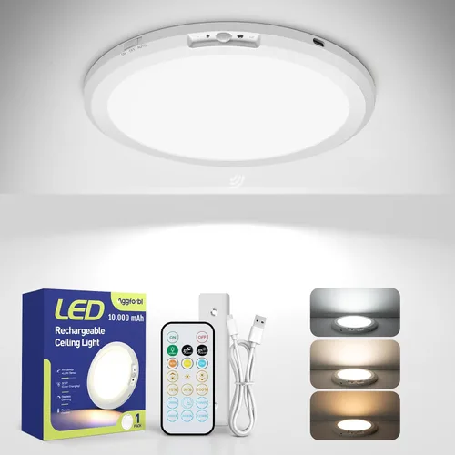 Miniatura 12 de Luz de techo recargable de 10,000mAh con control remoto, luces de ducha inalámbricas impermeables 3000K/4000K/6000K, luz alimentada por batería