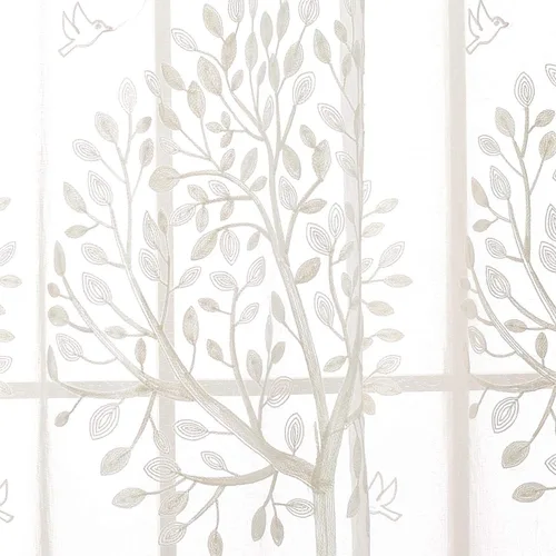Miniatura 6 de VOGOL Cortinas traslúcidas blancas de 84 pulgadas de largo, cortinas de gasa ligeras bordadas de árbol para granja, 2 paneles de estilo campestre