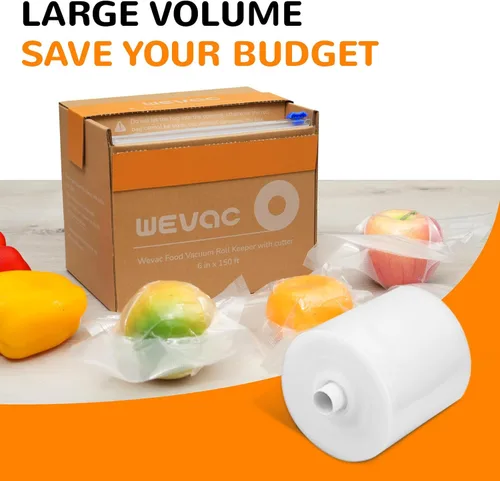 Miniatura 7 de Wevac 6''x150', rollo de sellado al vacío con cortador, bolsas selladoras al vacío ideales para conservar alimentos, sin BPA, grado comercial