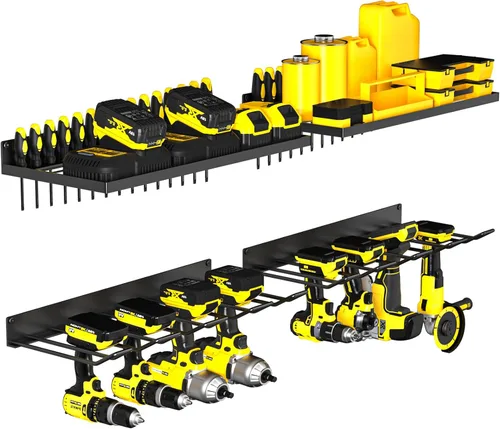 Miniatura 12 de MOOMSINE Organizador grande de herramientas eléctricas con estación de carga, estante de almacenamiento de metal de 400 libras con 8 soportes