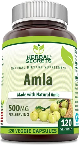 Herbal Secrets Suplemento Amla | 500 mg por porción | 120 cápsulas vegetales | Hecho con amla natural | Suplemento | Sin OMG | Sin gluten |