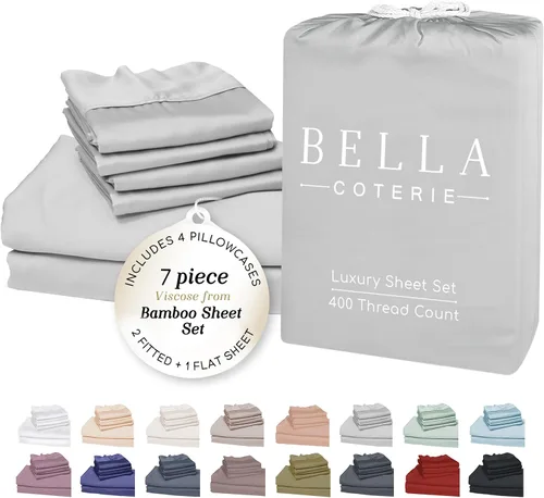 Miniatura 82 de Bella Coterie - Juego de sábanas de lujo de viscosa de bambú para cama tamaño split king 2 sábanas ajustadas para camas Sleep Number y camas 06