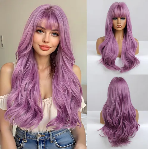 Miniatura 18 de Esmee Pelucas largas onduladas de color rubio ceniza para mujer con flecos, peluca de cabello sintético natural para uso diario y de fiesta