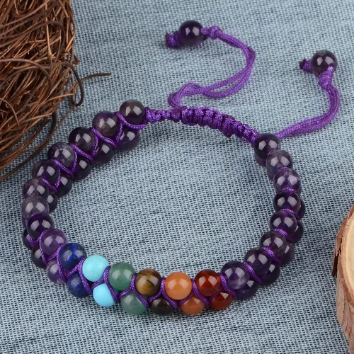 Miniatura 2 de MASSIVE BEADS Pulsera de macramé con cristales naturales para curación de chakras, cuentas de piedra de doble capa, piedras preciosas
